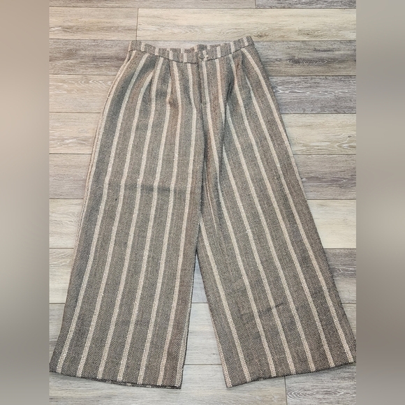 Molly Bracken Herringbone Wide leg High Waisted Tand And Brown Pants Size Large - Picture 2 of 12